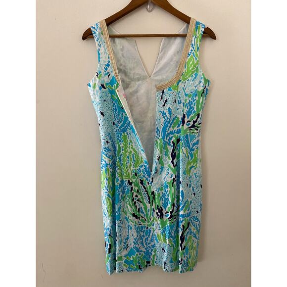 Lilly Pulitzer Janice Blue Green Gold Sheath Shift Dress 2 Flaw Minor - Picture 10 of 10